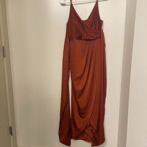Showpo rust/terra cotta wrap dress